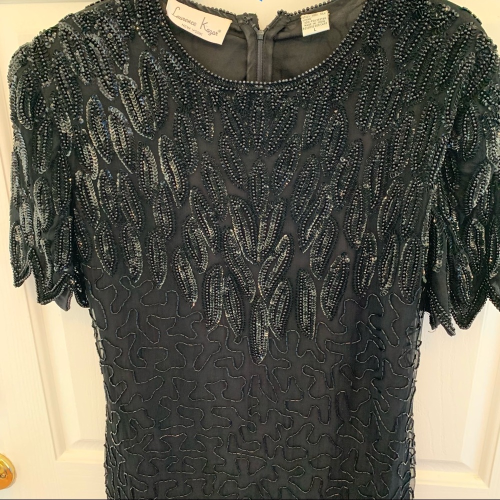 Vintage 80s Lawrence Kazar Sequin Abstract Bead Silk Scallop Flapper Min… - Picture 4 of 16